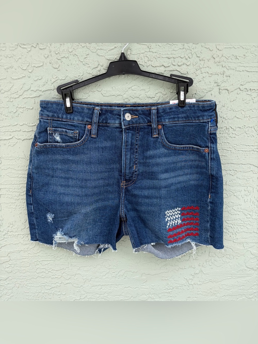 Old Navy Blue Denim Cutoff Shorts with Flag Stitching